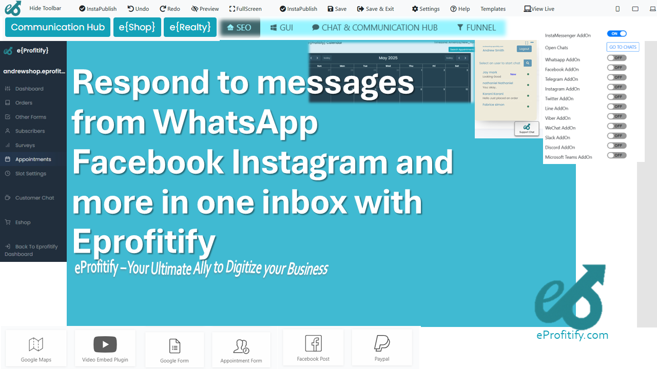 Respond to messages from WhatsApp Facebook Instagram and more in one inbox with Eprofitify
